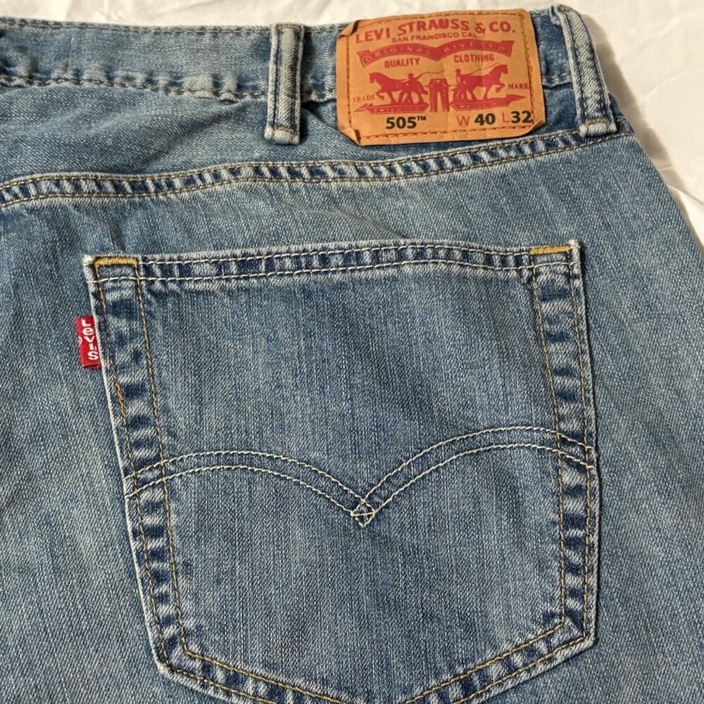 Levis 505 Regular Fit Mens Jeans W40 L32 Light Wash 100% Cotton Denim Straight L - Picture 9 of 11